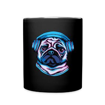 Kopfhörer Pug Hund Geschenk Pop Art - Tasse einfarbig - Schwarz - Vorne