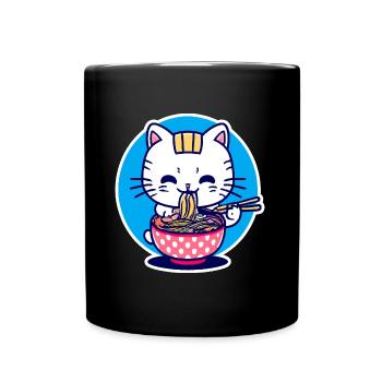 Niedliche Katze isst Ramen - Anime - Manga - Tasse einfarbig - Schwarz - Vorne