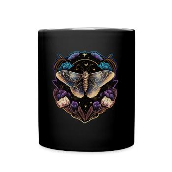 Moth, Moth, Flowers, Moon, Gothic, Wicca - Full Colour Mug - black - Front