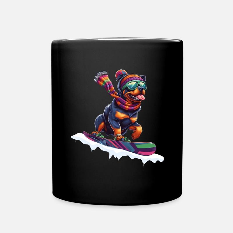 Rottweiler sur Snowbord - Mug uni - noir