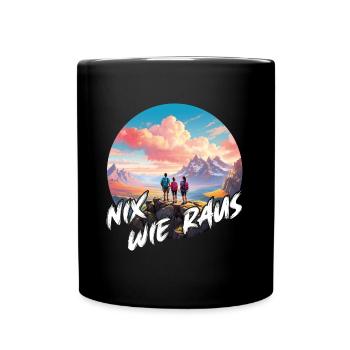 Familie beim Wandern genießt die Aussicht - Tasse einfarbig - Schwarz - Vorne