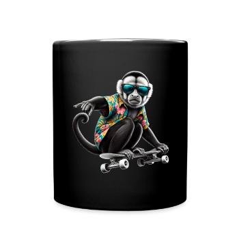 Un singe cool sur une planche à roulettes - Mug uni - noir - Devant