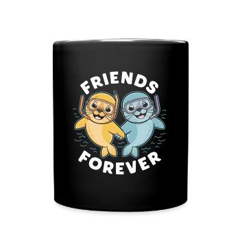Two Funny Seals Seals Friends Forever - Full Colour Mug - black - Front