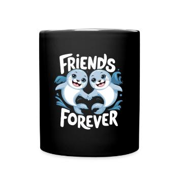 Two Funny Seals Seals Friends Forever - Full Colour Mug - black - Front