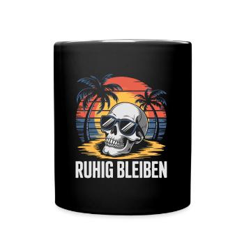 Skull mit Basecap Sonnenbrille am Strand - Tasse einfarbig - Schwarz - Vorne