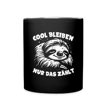 Faultier jetzt nur keinen Stress lustiger Spruch - Tasse einfarbig - Schwarz - Vorne