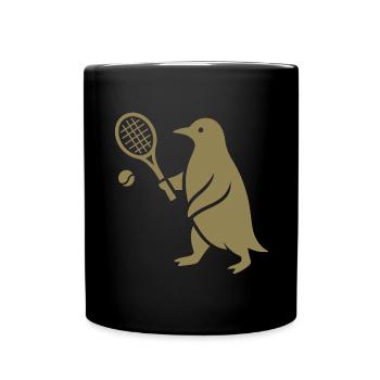 Minimalistischer Pinguin Tennisspieler - Tasse einfarbig - Schwarz - Vorne