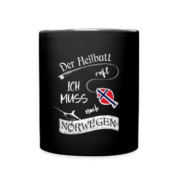 Angeln - Der Heilbutt ruft ich muss nach Norwegen - Tasse einfarbig - Schwarz - Vorne