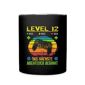 Geburtstag Gamer Level 12 Geburtstagsshirt Jungen - Tasse einfarbig - Schwarz - Vorne