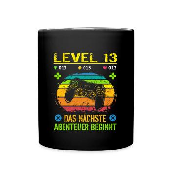 Geburtstag Gamer Level 13 Geburtstagsshirt Jungen - Tasse einfarbig - Schwarz - Vorne