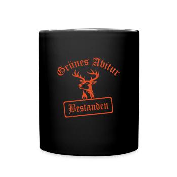 Jäger Grünes Abitur mit Hirsch - Jagdschein - Tasse einfarbig - Schwarz - Vorne