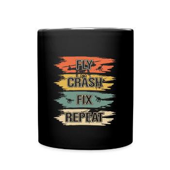 Drone - Fly Crash Fix Repeat - Drone Pilot Retro - Tasse einfarbig - Schwarz - Vorne