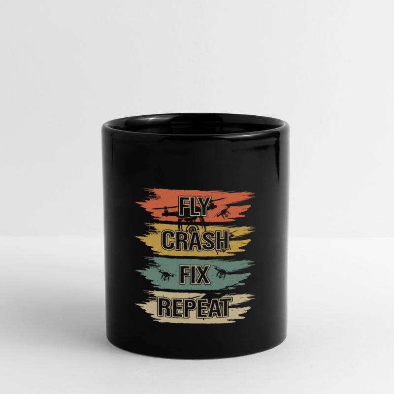 Drone - Fly Crash Fix Repeat - Drone Pilot Retro Tasse einfarbig
