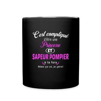 c'est compliqué princesse et sapeur pompier - Mug uni - noir - Devant