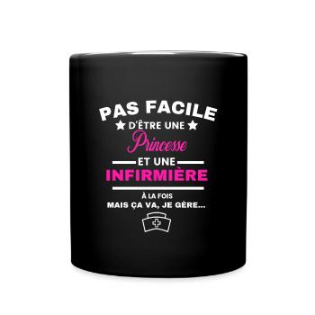 pas facile d'être INFIRMIÈRE et Princesse - Mug uni - noir - Devant