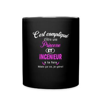 c'est compliqué princesse et ingenieur - Mug uni - noir - Devant