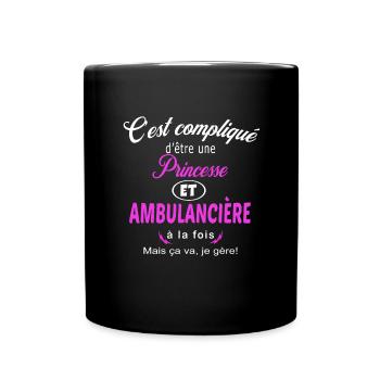 c'est compliqué princesse et ambulancière - Mug uni - noir - Devant