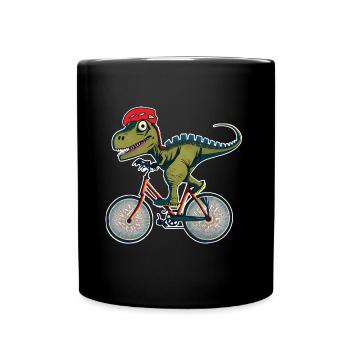 Dinosaur riding a bike - Full Colour Mug - black - Front
