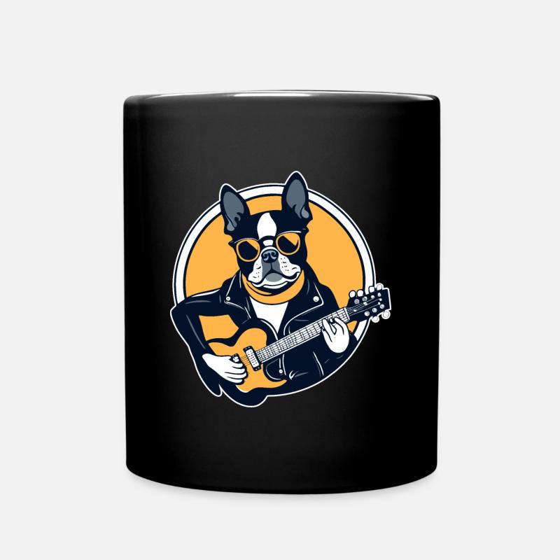 Boston Terrier Playing Electric Guitar - Full Colour Mug - black