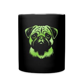 Mops, Hundekopf, Zeichnung grün - Tasse einfarbig - Schwarz - Vorne