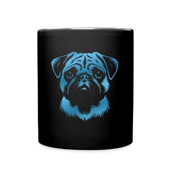 Mops, Hundekopf, Zeichnung blau - Tasse einfarbig - Schwarz - Vorne