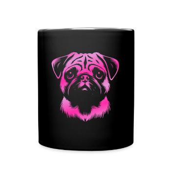Mops, Hundekopf, Zeichnung pink - Tasse einfarbig - Schwarz - Vorne