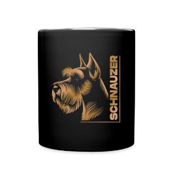 Portrait de Schnauzer dessin tête or - Mug uni - noir - Devant