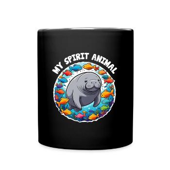 Lamantin avec beaucoup de poissons colorés - Mug uni - noir - Devant
