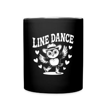 Line Dance Eule lustige Eule mit Stetson und Boots - Tasse einfarbig - Schwarz - Vorne