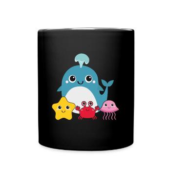 Kleiner Wal mit Freunden - Tasse einfarbig - Schwarz - Vorne