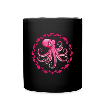 Großer lila Oktopus - Tasse einfarbig - Schwarz - Vorne