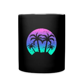 Vintage Palm Tree Beach Sunset Retro Gift - Full Colour Mug - black - Front