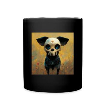 Hund Hündin Schädel Totenkopf Skull - Tasse einfarbig - Schwarz - Vorne