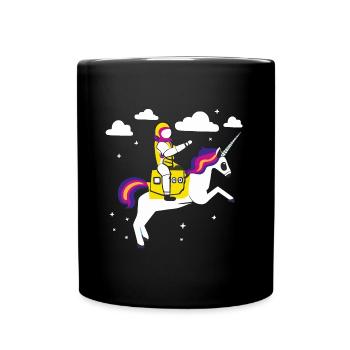 Astronaut reitet auf einem Einhorn - Tasse einfarbig - Schwarz - Vorne