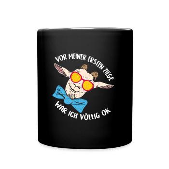 Lustige Ziege mit Sonnenbrille und Schleife - Tasse einfarbig - Schwarz - Vorne