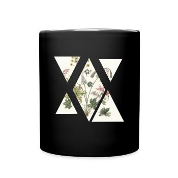 Abstrakte vintage Blumen - Tasse einfarbig - Schwarz - Vorne