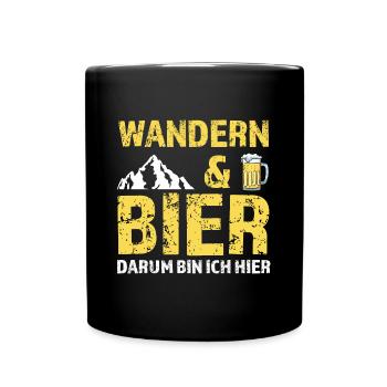 Wandern Bier Berg Geschenk - Tasse einfarbig - Schwarz - Vorne