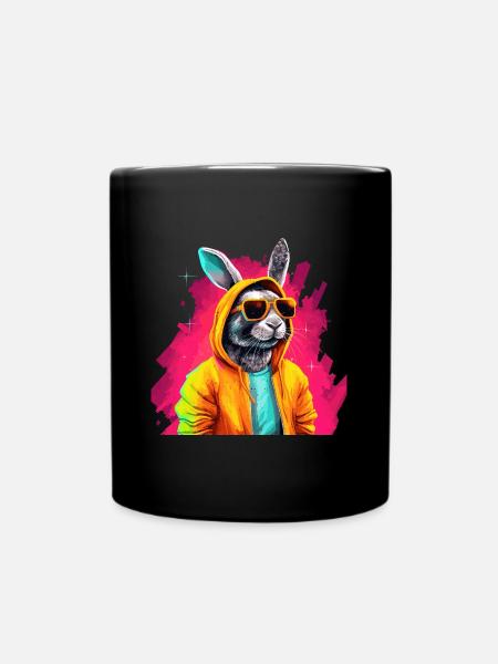 Hase Kaninchen Sonnenbrille Bunt - Tasse einfarbig - Schwarz
