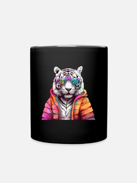 Tigre avec des lunettes de soleil Coloré Cool Tiger Forest Animal - Mug uni - noir