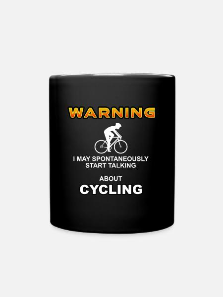 Warning May Spontaneously Start Talking Cycling - Full Colour Mug - black