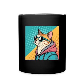 Cooles Katze Design im Pop Art Stil für alle - Tasse einfarbig - Schwarz - Vorne