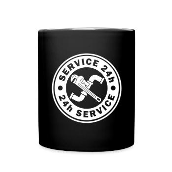 Plumbing services 24 7 logo, pipe wrench - Full Colour Mug - black - Front