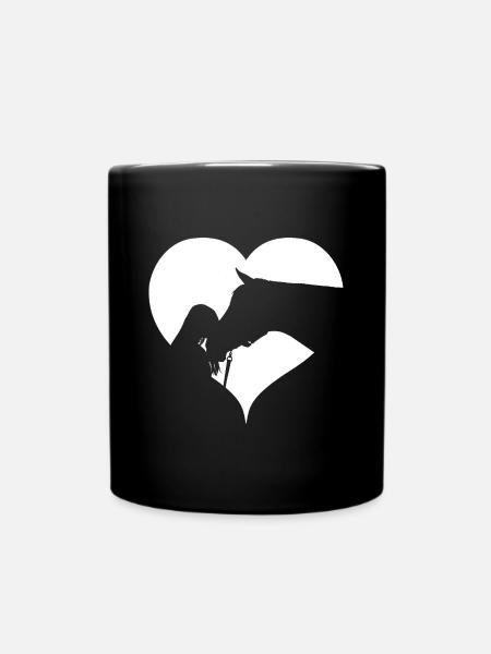 Herz Mädchen mit Pferd - Tasse einfarbig - Schwarz