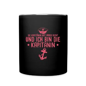 Seglerin Kapitänin Segeln Geschenk Frau - Tasse einfarbig - Schwarz - Vorne