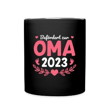 Schwangerschaft 2023 Werdende Oma Geschenk - Tasse einfarbig - Schwarz - Vorne