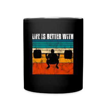 Life is better with Bodybuilding Fitness GYM retro - Full Colour Mug - black - Front