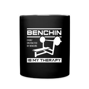 Benchpress as Therapy Lustiges Fitness-Zitat - Tasse einfarbig - Schwarz - Vorne