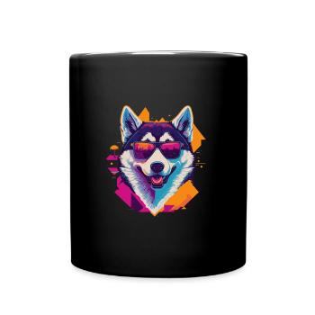 Frosty Fury: Retro Husky T-Shirt - Full Colour Mug - black - Front