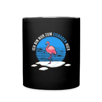 Winterbaden Winterbader-Flamingo geht Eisbaden - Tasse einfarbig - Schwarz - Vorne