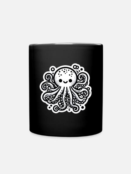 Krake Octopus weiß Sticker - Tasse einfarbig - Schwarz